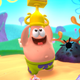 SpongeBob character Patrick Star holds a trophy above his head.